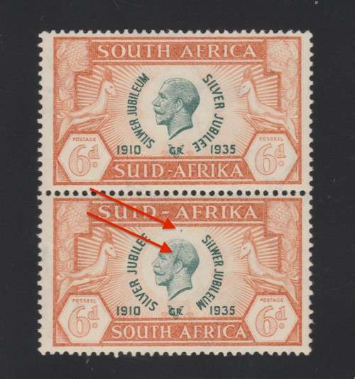 Union of SA - 1935 - 6d Pair with 'Cleft Skull' Variety - LMM - Cat Value R1200