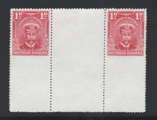 S. Rhodesia - 1924 - 1d Deep Rose Interpanneau Pair with Gutter Margin - Very Rare!!