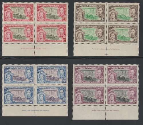 SOUTHERN RHODESIA 1937 - CORONATION SET IN IMPRINT BLOCKS OF 4 - UMM - R1400