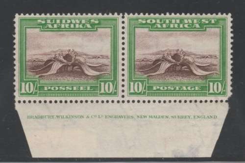 SOUTH WEST AFRICA 1931 - 10s INSCRIPTIONAL PAIR - PERF UP - MINT - CV R3,000