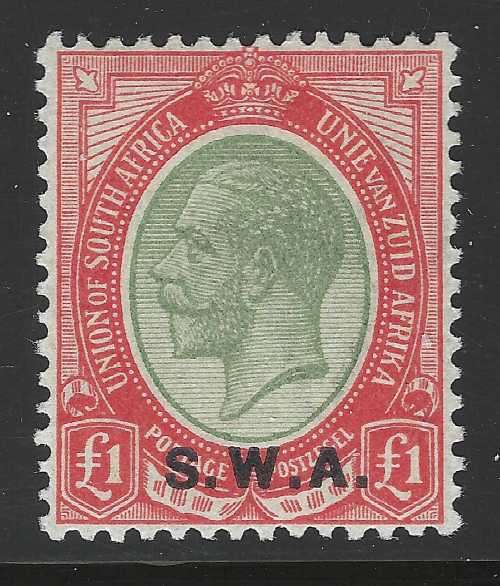 SWA 1927 - KGV £1 PALE OLIVE AND RED - PERFECT UNMOUNTED MINT - CAT VALUE R4,000