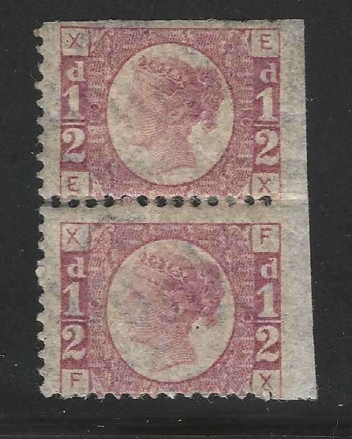 GB 1870 - QV 1/2d PAIR WITH IMPERF RIGHT MARGIN - MINT - R5,200