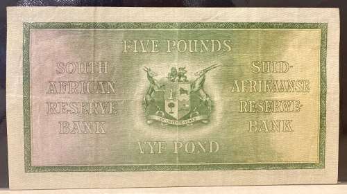 South Africa 1937 - £5 Banknote Type 5 - VF to EF condition - Rare item