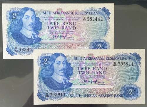 2 x 1974 R2 Banknotes, Type 5, Second issue - Perfect UNC condition - R900