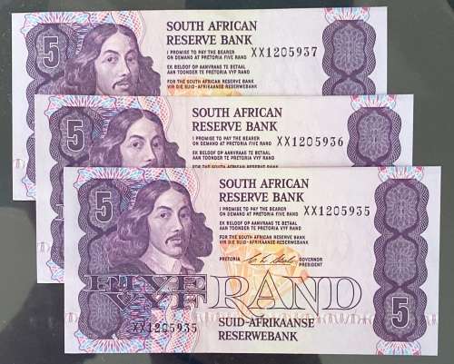 3 x 1990 R5 Replacement notes in Sequence - Perfect UNC condition - R700+