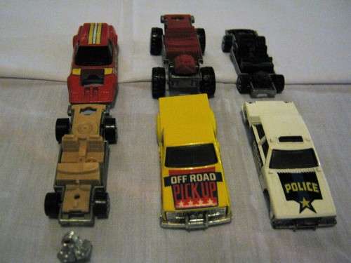 HOTWHEELS 1985 Off road pick-up + Race car + Police car (change bodies to different chassis)
