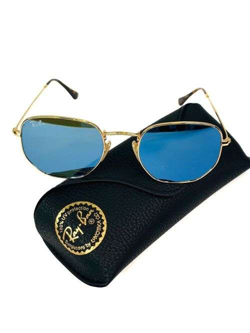 Brand New Ray-Ban Hexagonal RB3548N Flat Lenses 001/9O Gold Frame Blue Flash Lenses