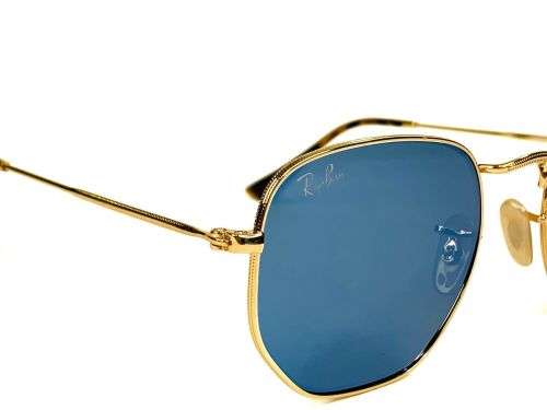 Brand New Ray-Ban Hexagonal RB3548N Flat Lenses 001/9O Gold Frame Blue Flash Lenses