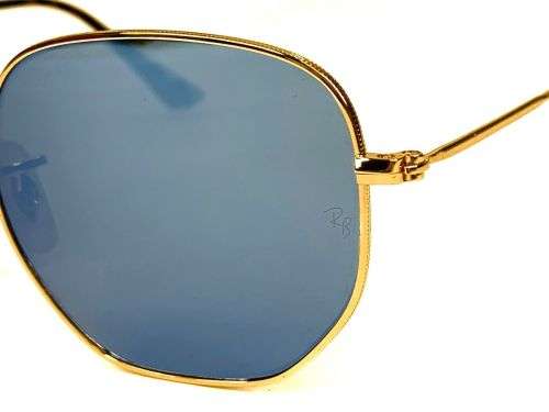 Brand New Ray-Ban Hexagonal RB3548N Flat Lenses 001/9O Gold Frame Blue Flash Lenses