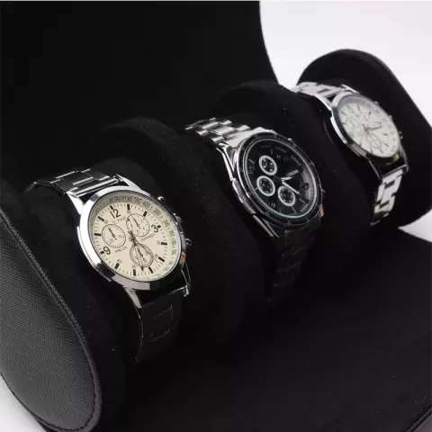Black 3 Slot Watch Roll Case
