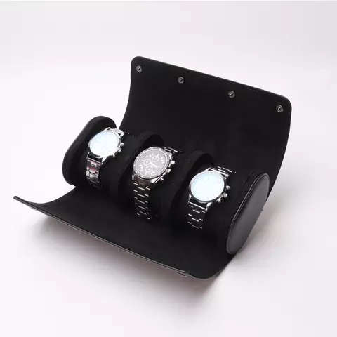 Black 3 Slot Watch Roll Case