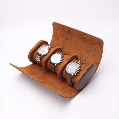 Brown 3 Slot Watch Roll Case