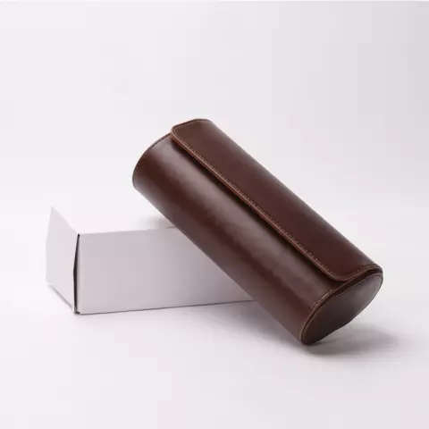 Brown 3 Slot Watch Roll Case