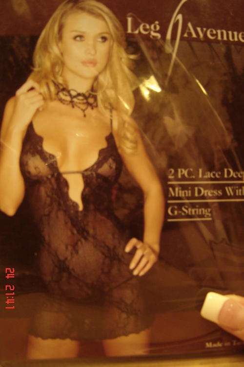 2 PC Black Lace Deep V Mini Dress with G-string - Fits most sizes!!!