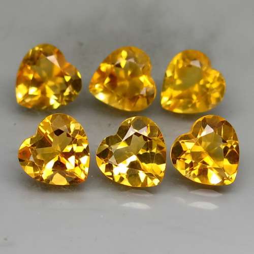 6.45ct Heart Shape 7mm 100% Natural Yellow Citrine 6 Pieces