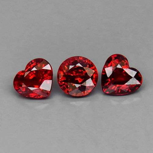 Beautiful Round And Heart Cut 100% Natural Red Spessartite Garnet 3Pcs/3.09Ct