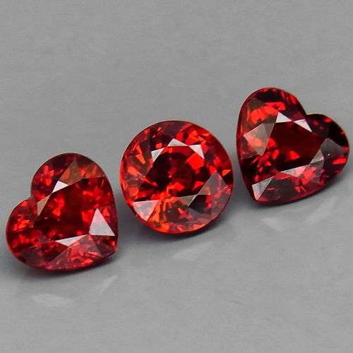 Beautiful Round And Heart Cut 100% Natural Red Spessartite Garnet 3Pcs/3.09Ct