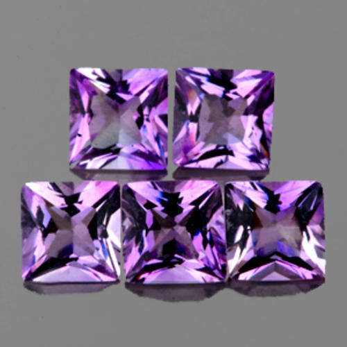 2.89ct STUNNING SQUARE CUT 5 PIECE SET 100%  NATURAL AMETHYST