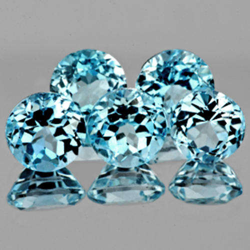 8.50ct BEAUTIFUL 5 PIECE SET ROUND CUT 100% NATURAL TOPAZ