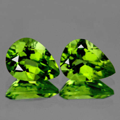 2.75CT/2PC PEAR CUT GREEN NATURAL BURMESE PERIDOT