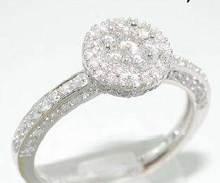 STUNNING! 0.68CT ROUND CUT CLUSTER DIAMOND RING - 14K SOLID WHITE GOLD!