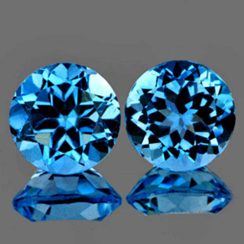 BEAUTIFUL PAIR OF ROUND CUT SWISS BLUE TOPAZ