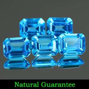 STUNNING! 2.51Ct. 5 PIECES OF OCTAGON NATURAL SWISS BLUE TOPAZ