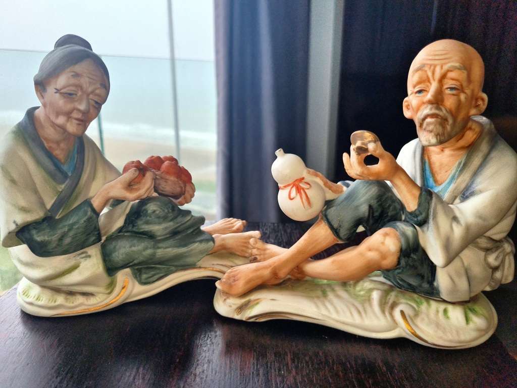 Old Couple Man and Woman Figurines