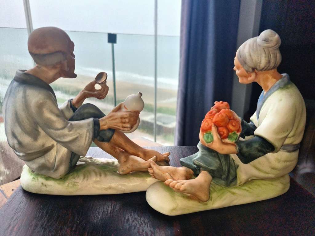 Old Couple Man and Woman Figurines