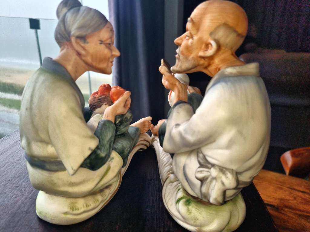 Old Couple Man and Woman Figurines