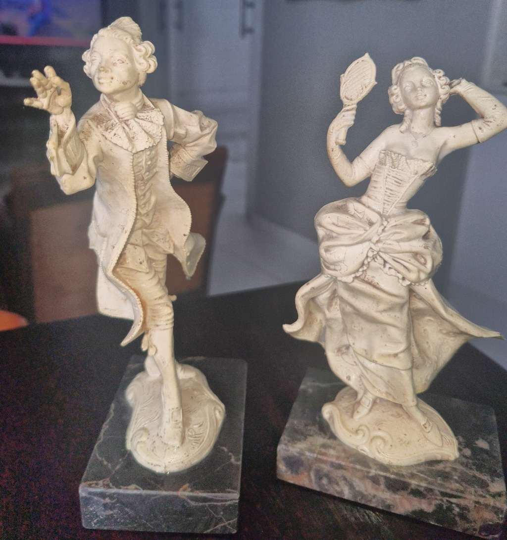 Vintage Colonial Figurines on Genuine Carrara Marble Base