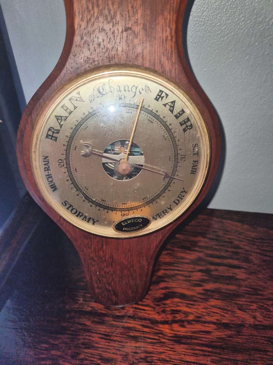 Vintage Barometer & Thermometer on wooden base