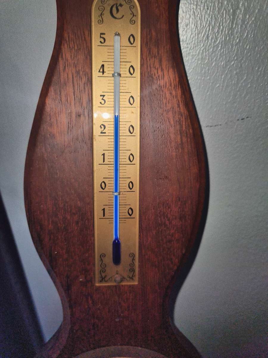 Vintage Barometer & Thermometer on wooden base
