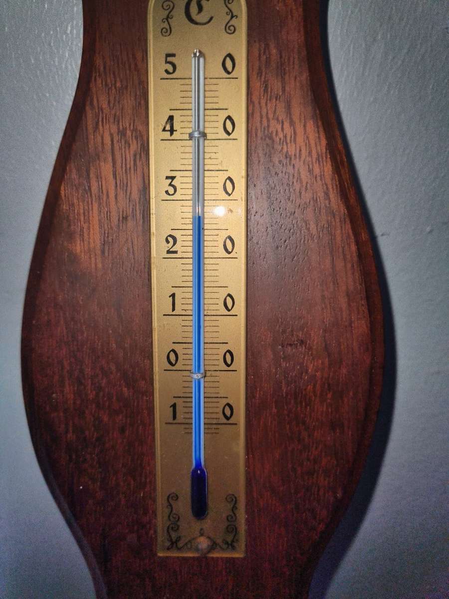 Vintage Barometer & Thermometer on wooden base