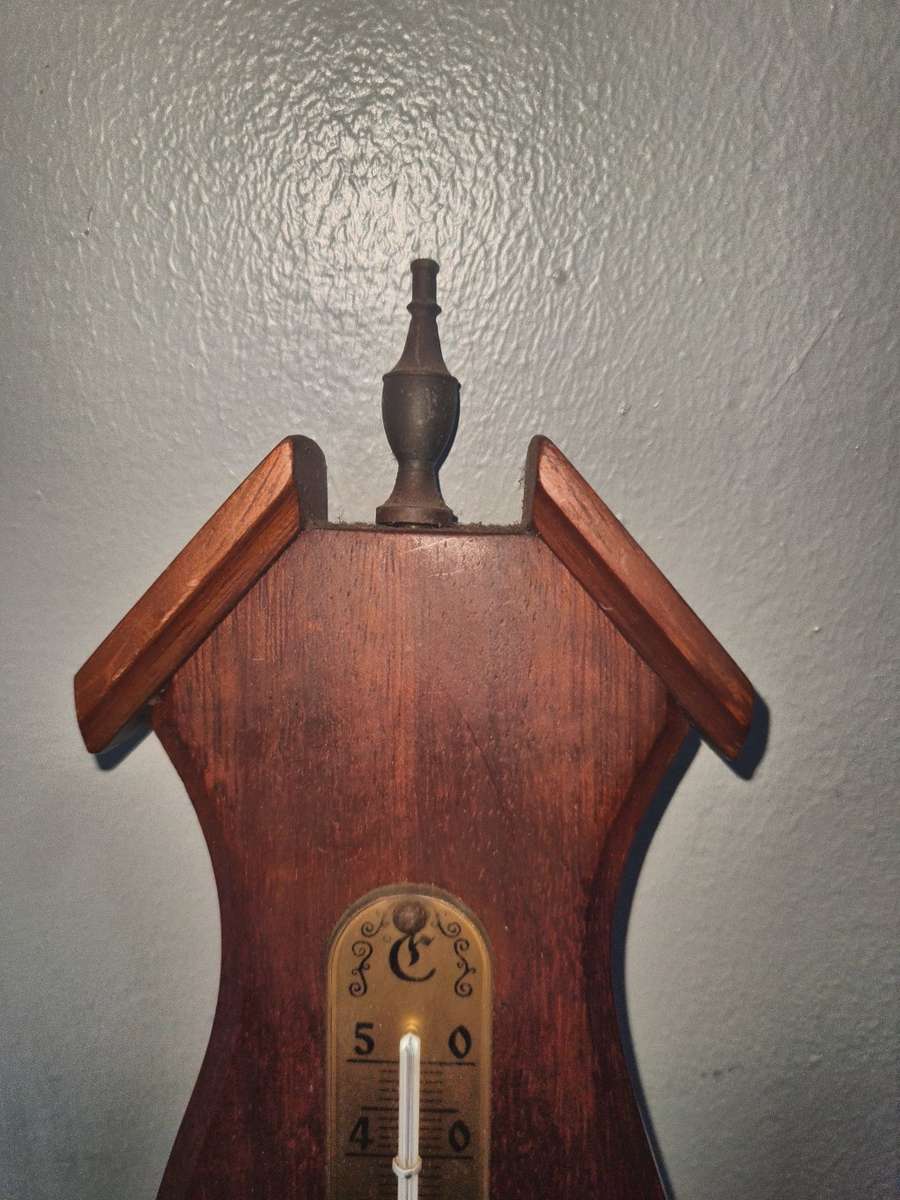 Vintage Barometer & Thermometer on wooden base