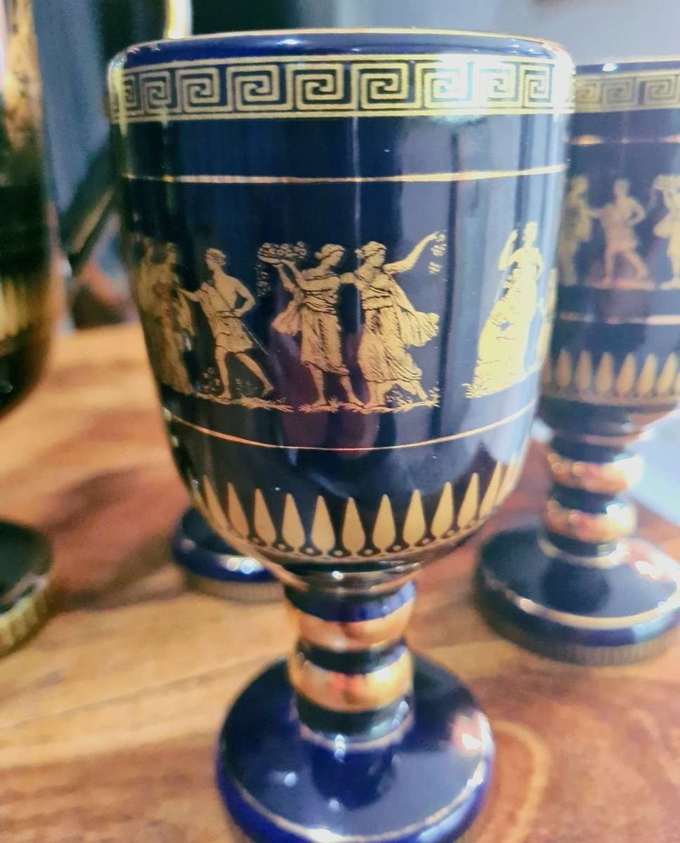 Ancient Greek porcelain set in 24K gold -7 pieces