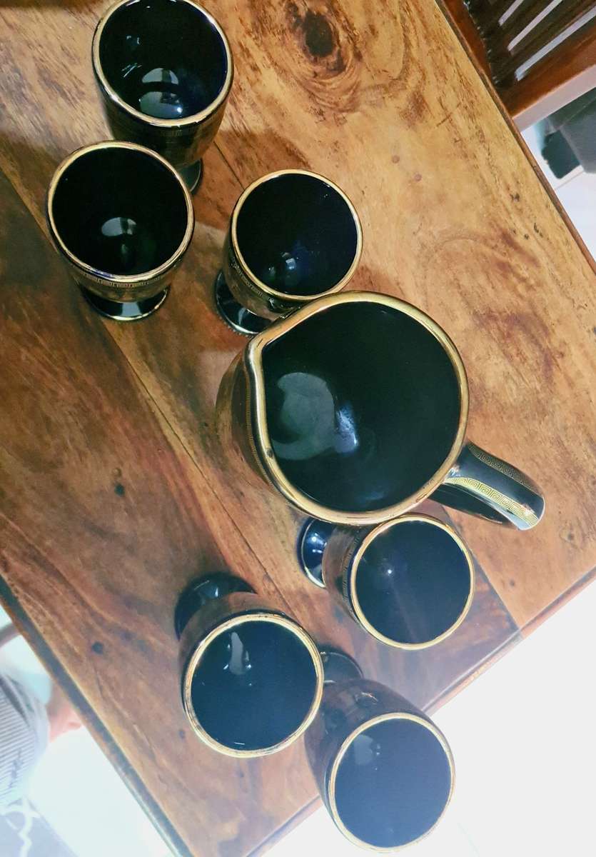 Ancient Greek porcelain set in 24K gold -7 pieces