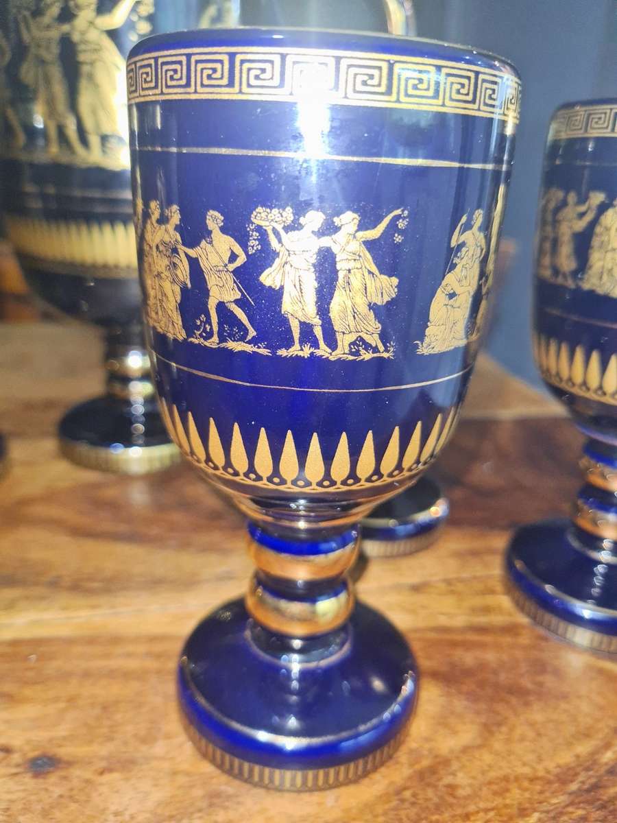 Ancient Greek porcelain set in 24K gold -7 pieces