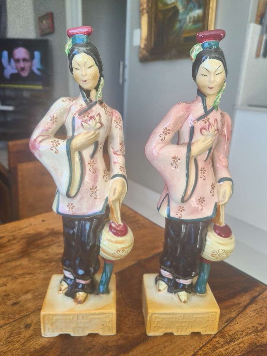 Pair of Vintage Porcelain Asian Figurine Number and stamped