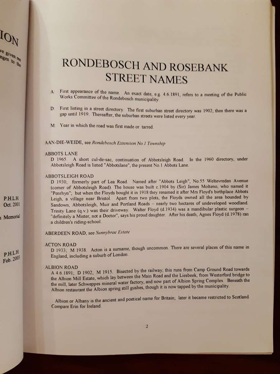 *SIGNED* Rondebosch and Rosebank Street Names - Peter Hart