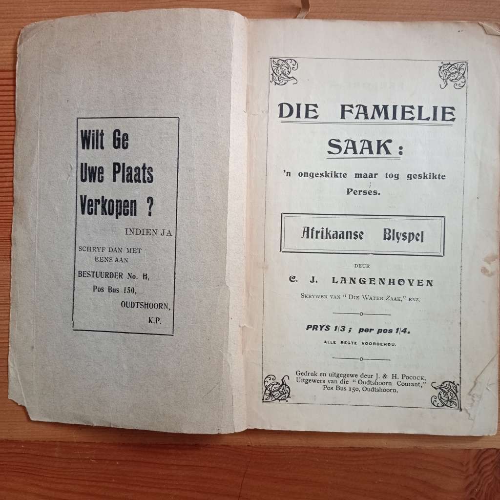 Famielie Saak `n Ongeskikte Maar Tog Geskikte Perses Afrikaanse Blyspel - C. J. Langenhoven