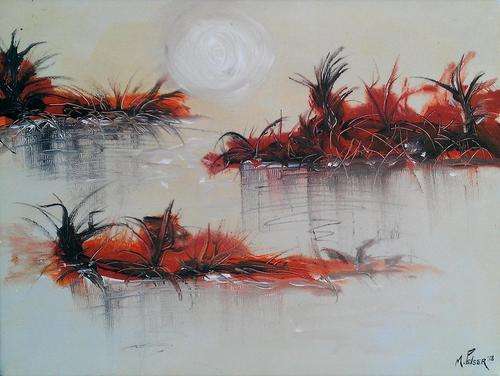 Investment Artwork - Original Mario Pelser (1976-) "Sunset over pond"  60cm x 80cm