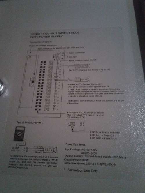 12VDC, 18 OUTPUT SWITCH MODE CCTV POWER SUPPLY