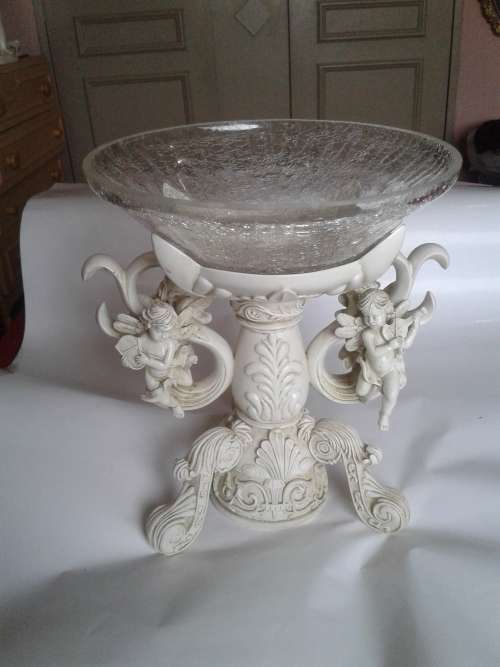 LOVELY FOUR SIDED ANGELS ON HANDLES WITH CRACKLE FRUIT GLASS