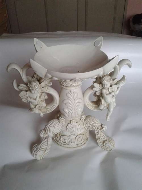 LOVELY FOUR SIDED ANGELS ON HANDLES WITH CRACKLE FRUIT GLASS