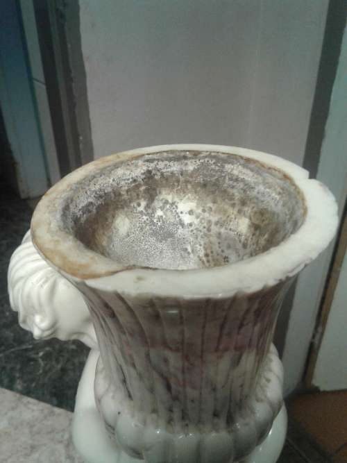 VINTAGE MARBLE TOP HALF MOON TABLE WITH MATCHING ANGEL