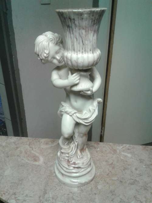 VINTAGE MARBLE TOP HALF MOON TABLE WITH MATCHING ANGEL