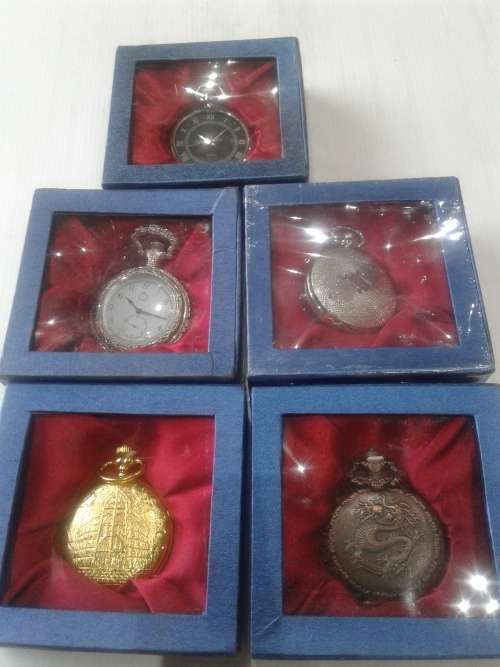 5 X STUNNING METAL CLASSIC QUARTZ POCKETWATCHES (TO CHOOSE OR TAKE ALL )
