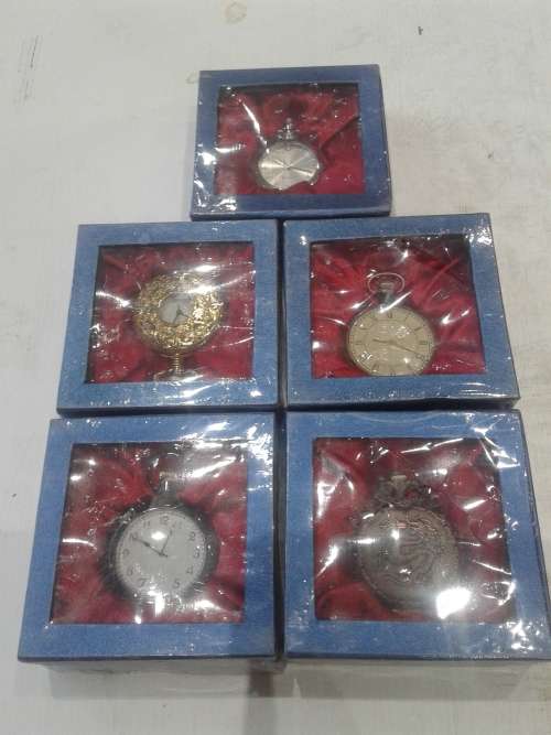 5 X STUNNING CLASSIC METAL QUARTZ POCKETWATCHES (TO CHOOSE OR TAKE ALL )