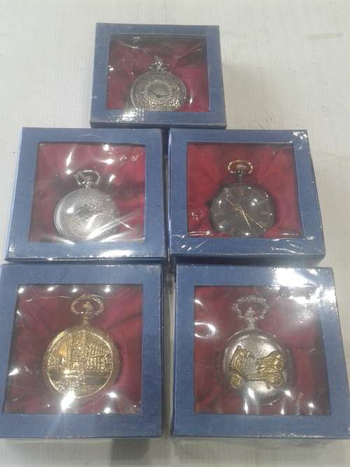 5 X STUNNING CLASSIC METAL QUARTZ POCKETWATCH  (TO CHOOSE OR TAKE ALL )